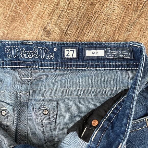 Miss Me Jeans Bootcut Medium Wash Jeweled Pockets Embroidered Gold Flowers - Picture 6 of 8